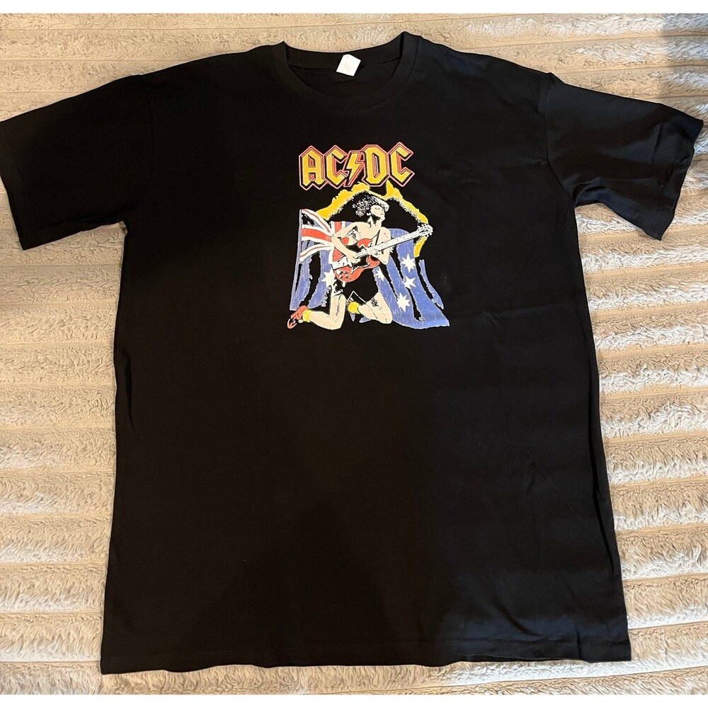 AC/DC Angus Young Australian Flag Graphic T-Shirt Black Men’s XL NWOT Rock Band